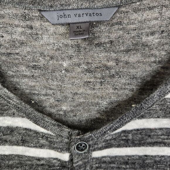 John Varvatos Short Sleeve Stiriped Linen Burnout Henley Tee XL - Picture 6 of 7